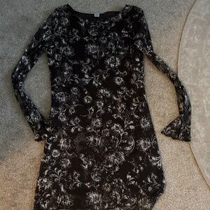 Brown  and White Floral Dress-sheer and stretch